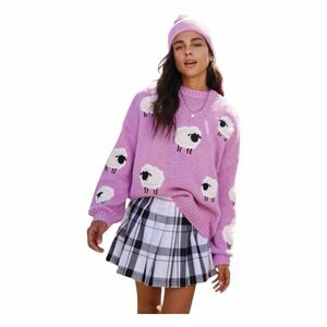 Forever 21 Sheep Drop-Sleeve Sweater Lilac Purple Chunky Knit M